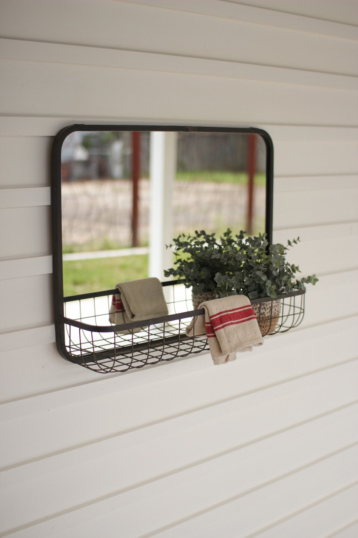 Kalalou Rectangle Mirror With Wire Basket Shelf | Modishstore | Mirrors