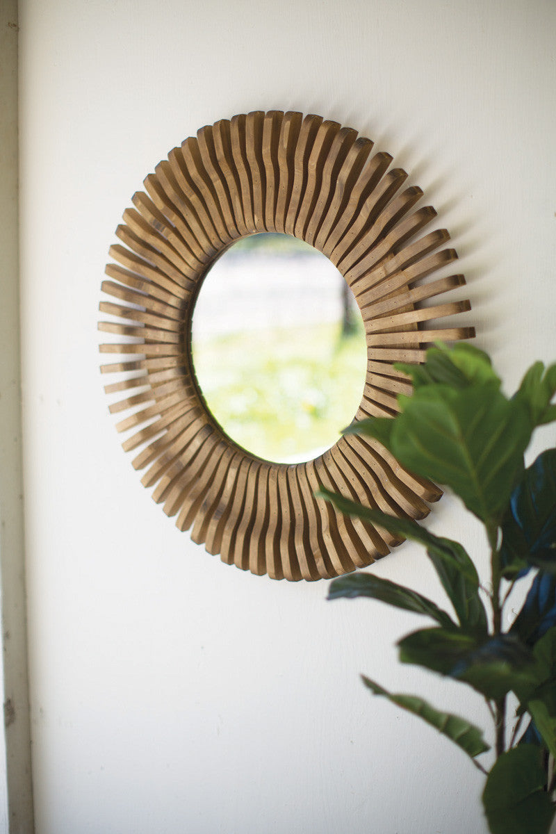 Round Wooden Mirror By Kalalou | Modishstore | Mirrors