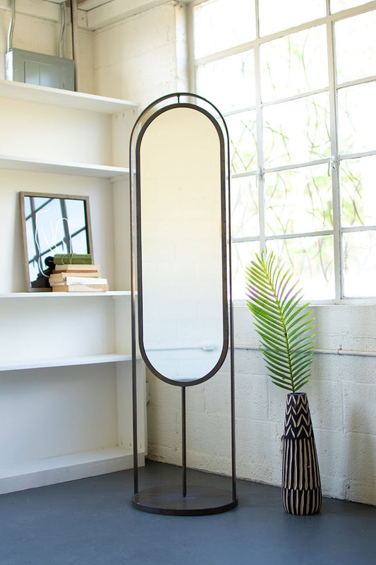 Tall Oval Floor Mirror with Rack and Basket on Back By Kalalou | Mirrors |  Modishstore 