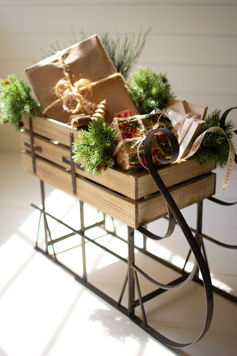 Wood And Metal Christmas Sled By Kalalou | Side Tables |  Modishstore  - 2