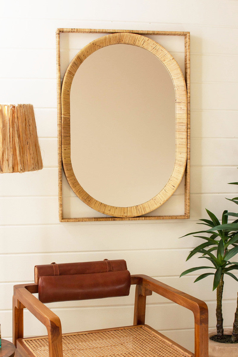 Rectangle/Oval Cane Wrapped Mirror By Kalalou | Mirrors | Modishstore