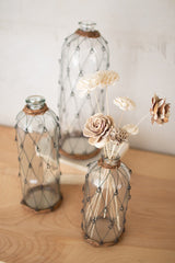 Set Of Three Tall Wire And Wicker Wrapped Glass Bottles By Kalalou