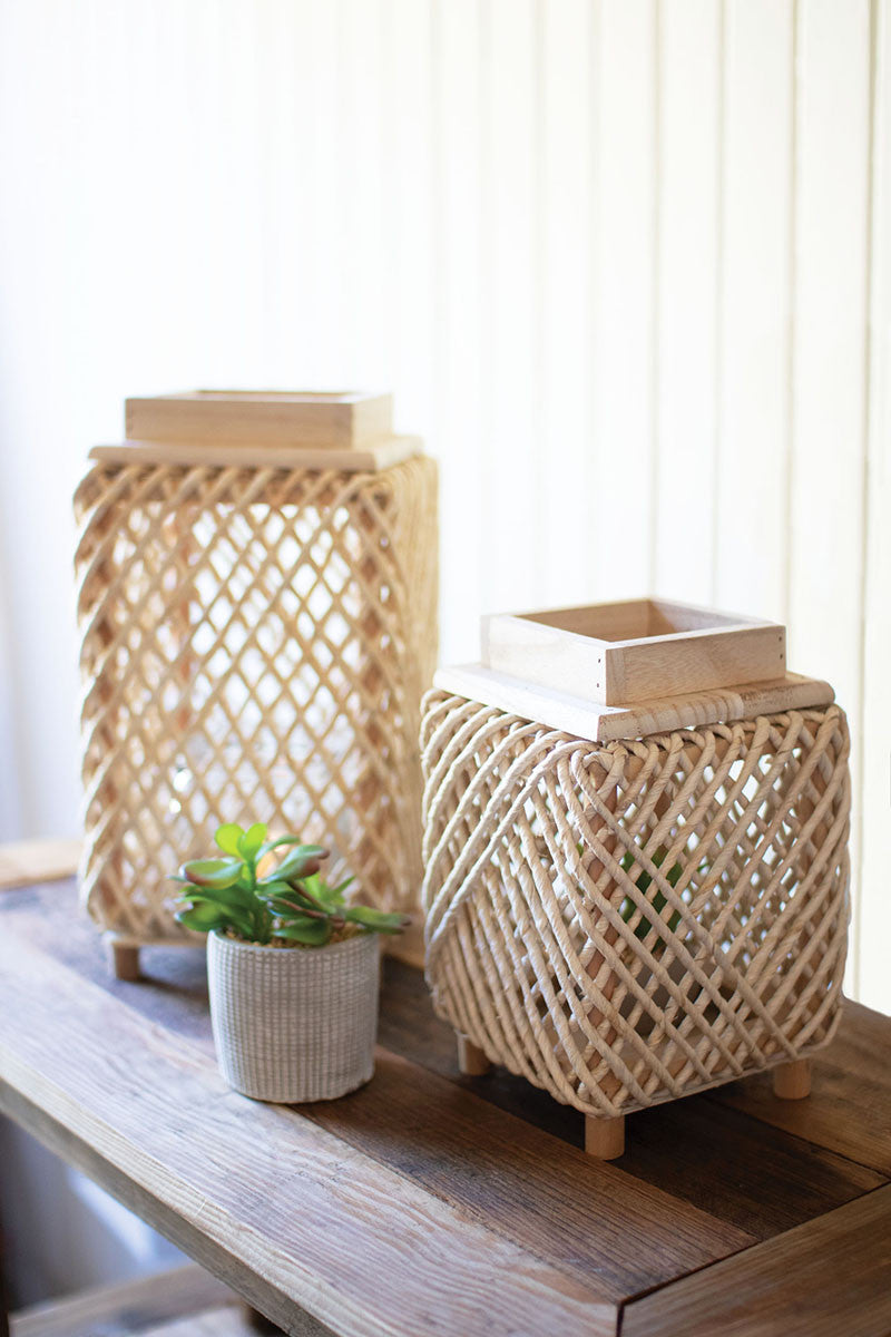 Woven Rope And Wood Lanterns With Glass Insert Set Of 2 By Kalalou | Lanterns | Modishstore - 3