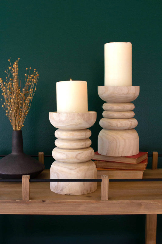 Wooden Pillar Candle Holder By Kalalou | Candle Holders | Modishstore