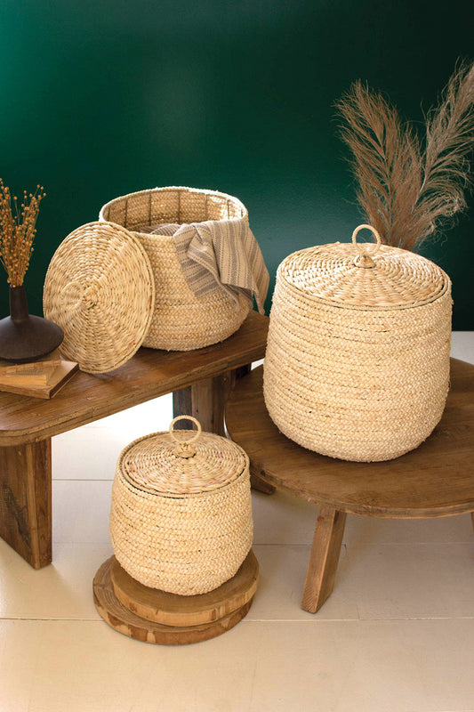 Woven Seagrass Hamper Baskets Set Of 3 By Kalalou | Bins, Baskets & Buckets | Modishstore