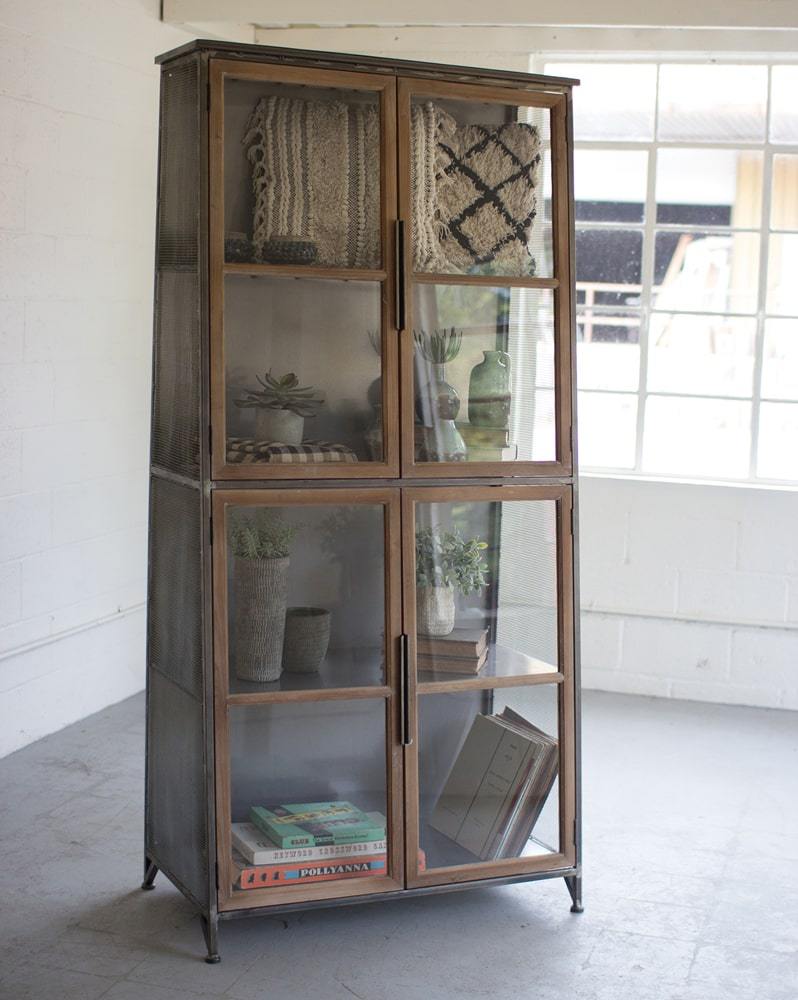 Kalalou Metal & Wood Slanted Display Cabinet W/ Glass Doors | Modishstore | Cabinets