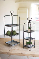 Kalalou Tall Metal Display Stands W/ Galvanized Trays - Set Of 2