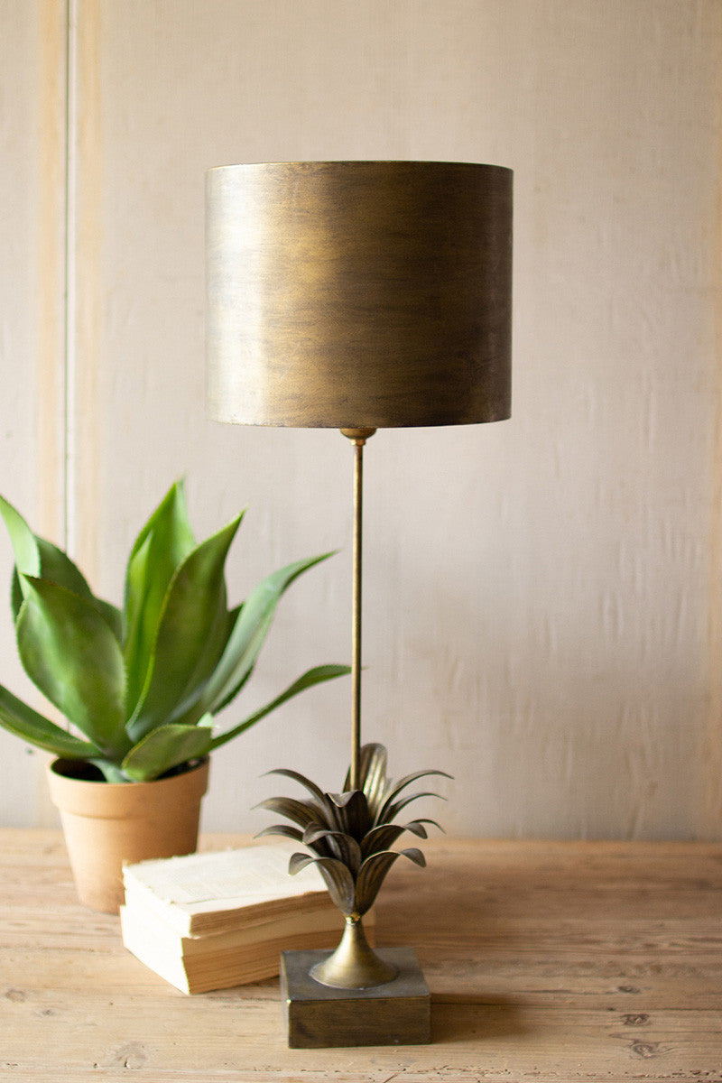 Kalalou Metal Table Lamp With Leaf Accent And Metal Shade - Ant Gold | Modishstore | Table Lamps