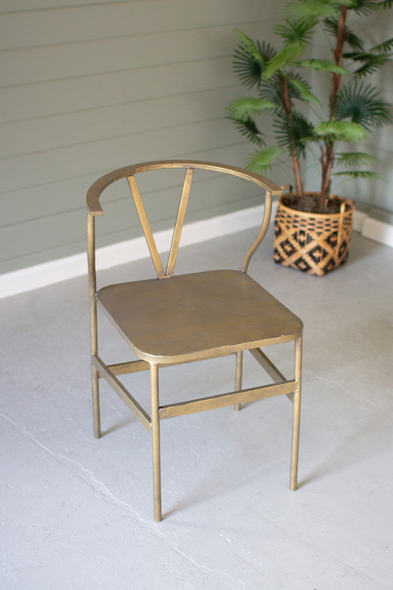 Kalalou Metal Wishbone Chair - Antique Gold Finish | Modishstore | Accent Chairs