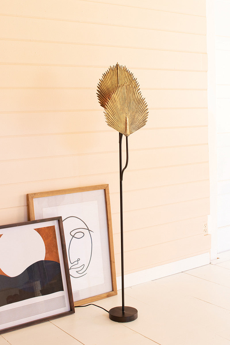 floor lamp with antique gold leaves detail By Kalalou | Modishstore | Floor Lamps