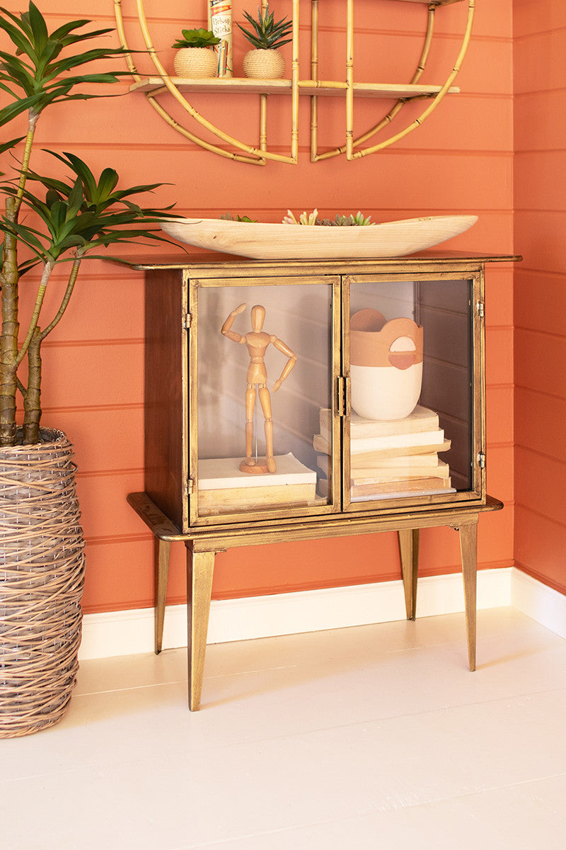 Antique Brass And Glass Two Door Cabinet By Kalalou-3