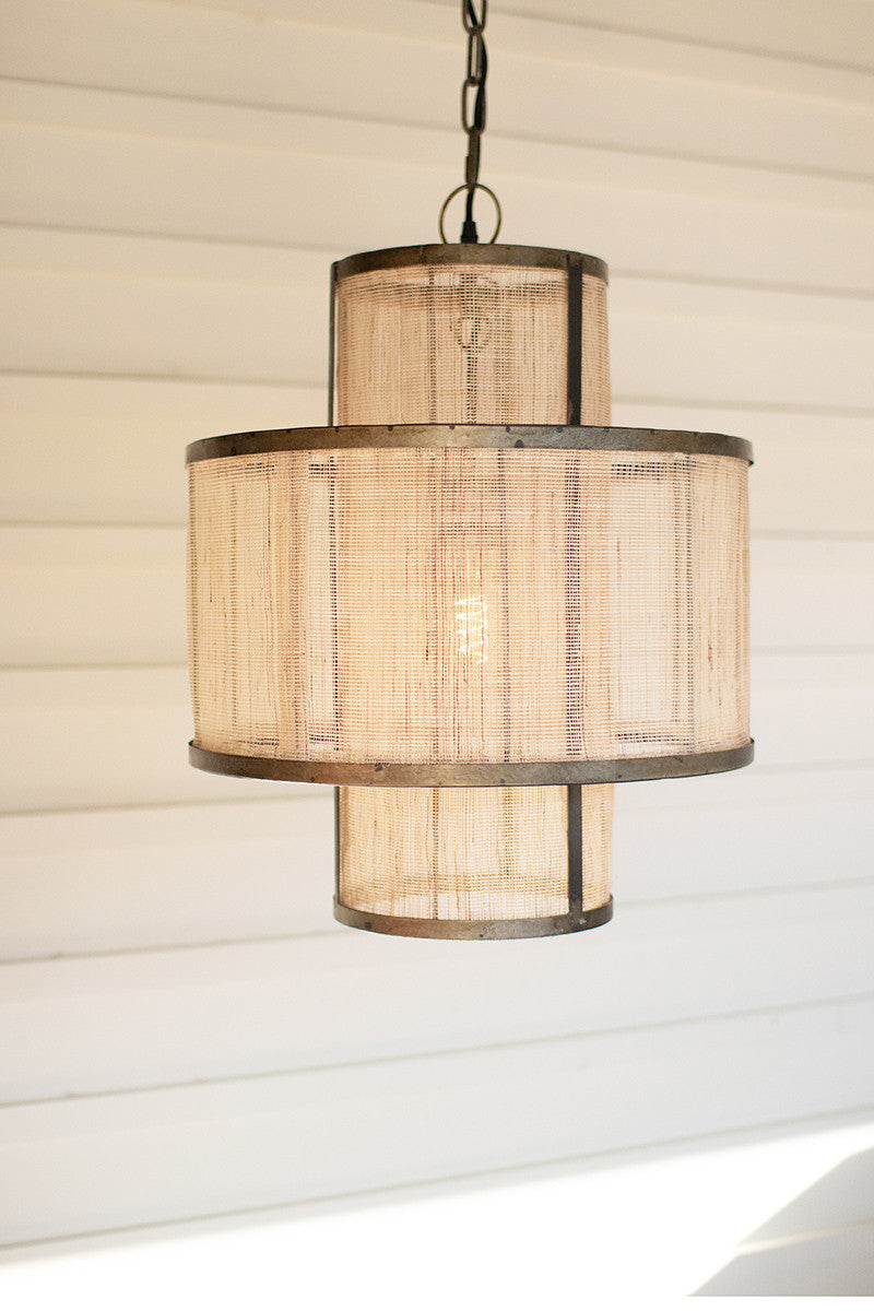 Round Double Layered Woven Fiber And Metal Pendant Light By Kalalou-4