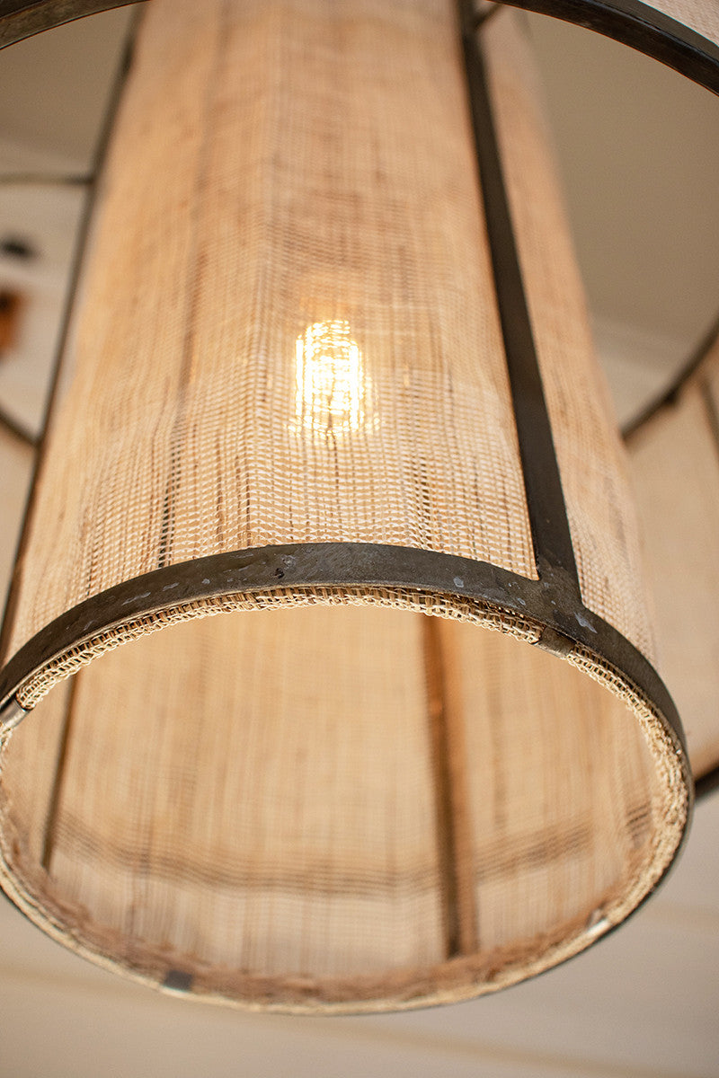 Round Double Layered Woven Fiber And Metal Pendant Light By Kalalou-2