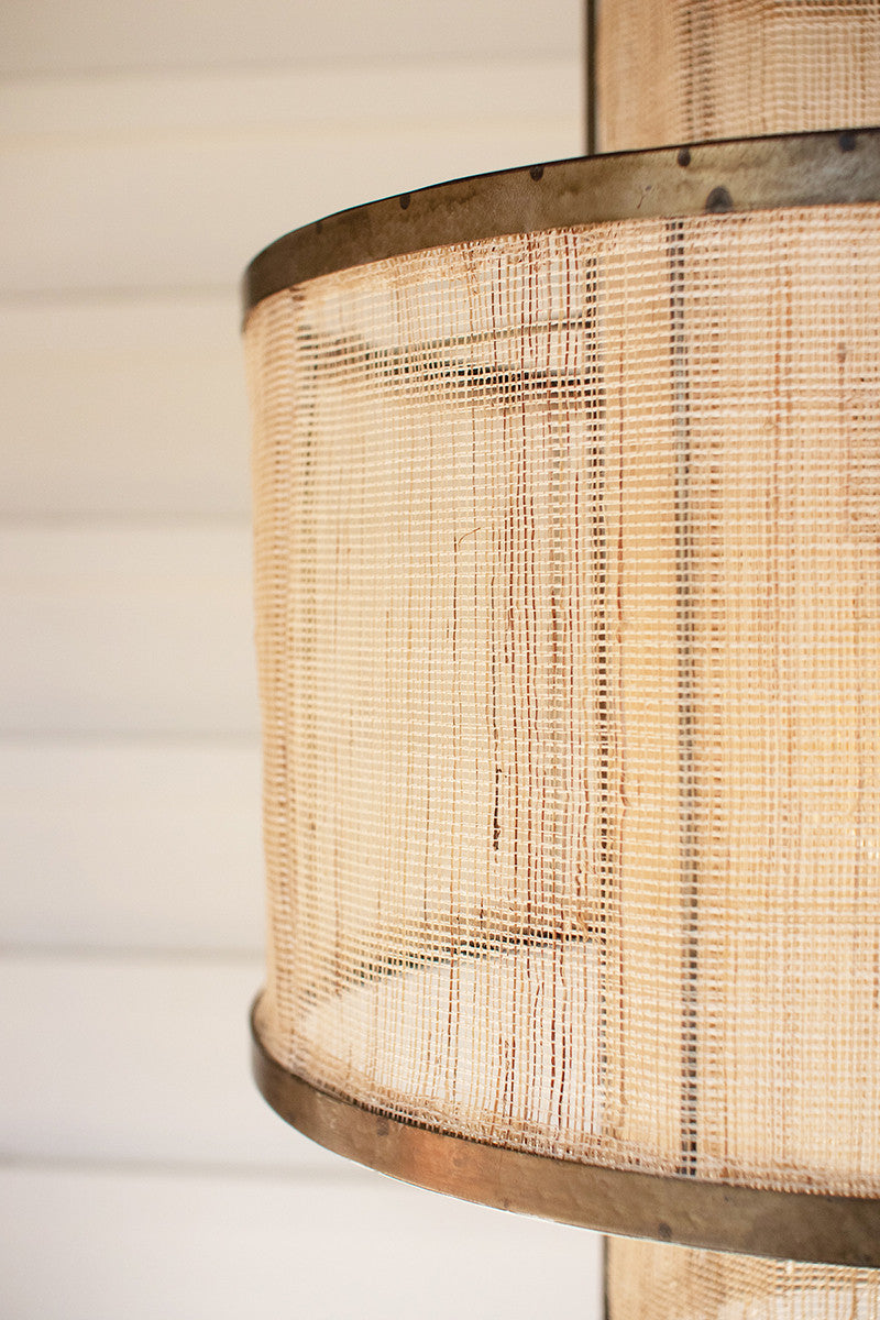 Round Double Layered Woven Fiber And Metal Pendant Light By Kalalou-3