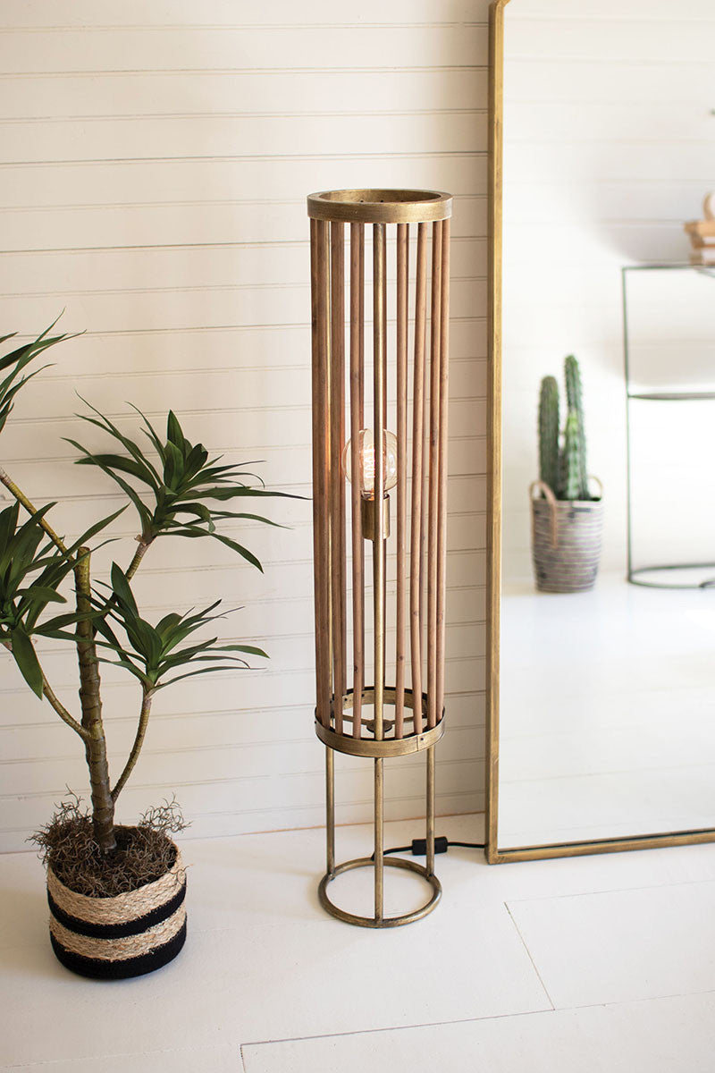 Round Brass & Wood Cylinder Floor Lamp By Kalalou-2