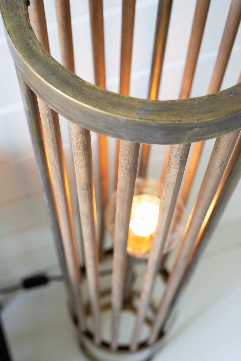 Round Brass & Wood Cylinder Floor Lamp By Kalalou-3