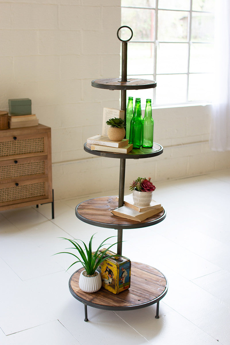 Four Tiered Recycled Wood And Metal Display Tower | Display Cases |  Modishstore 