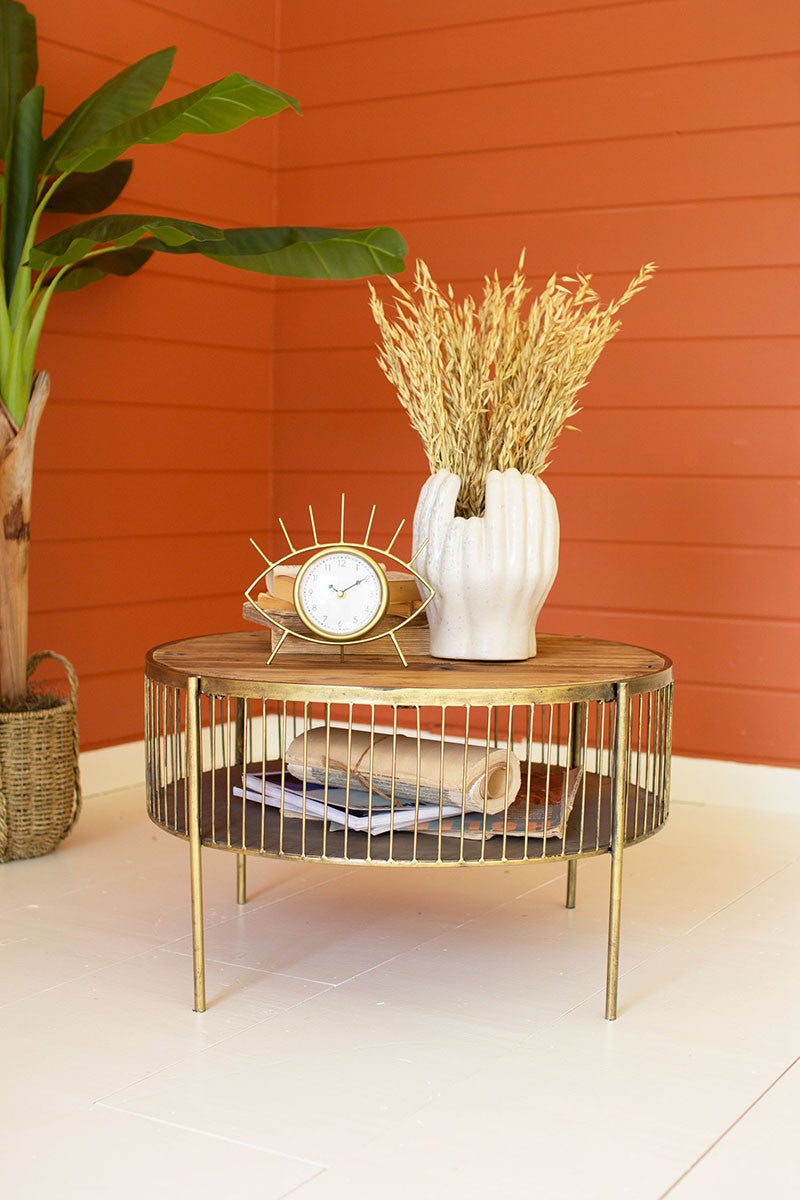 Round Wood & Metal Coffee Table By Kalalou-2