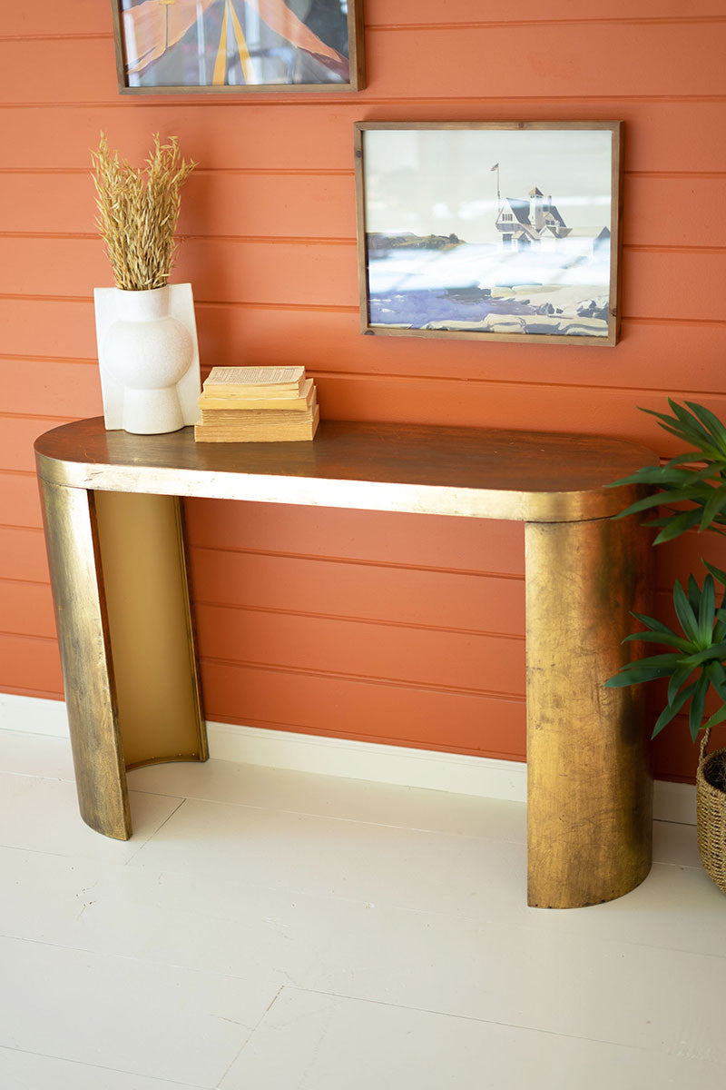Oval Antique Brass Console Table By Kalalou-3