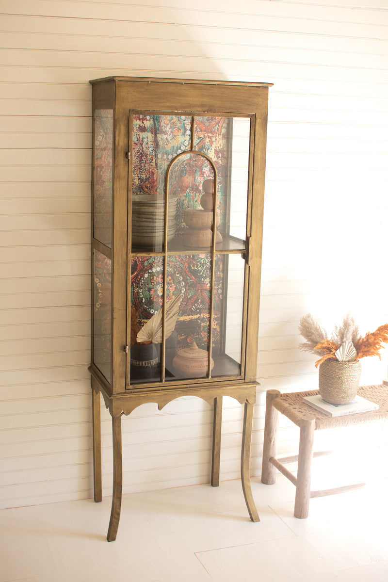 Gold Metal And Glass Cabinet With Colorful Print Back | Cabinets |  Modishstore  - 3
