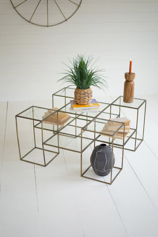Glass And Antique Brass Cube Accent Table | Accent Tables |  Modishstore 
