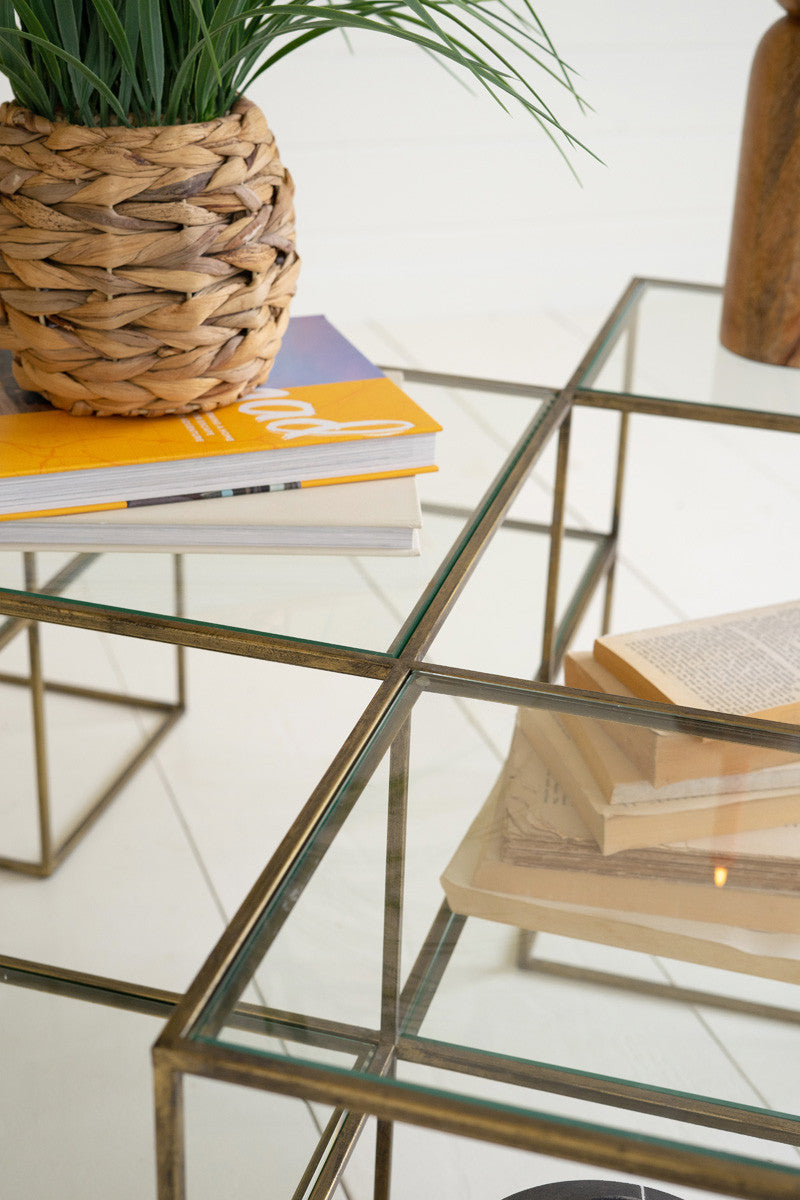 Glass And Antique Brass Cube Accent Table | Accent Tables |  Modishstore  - 2