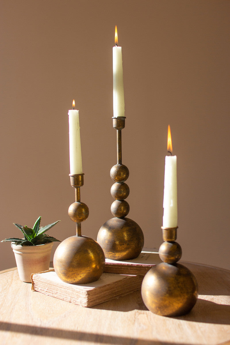 Antique Brass Taper Candle Holders Set Of 3 By Kalalou | Candle Holders |  Modishstore 