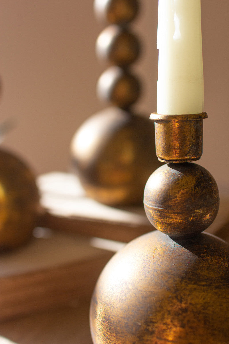 Antique Brass Taper Candle Holders Set Of 3 By Kalalou | Candle Holders |  Modishstore  - 2