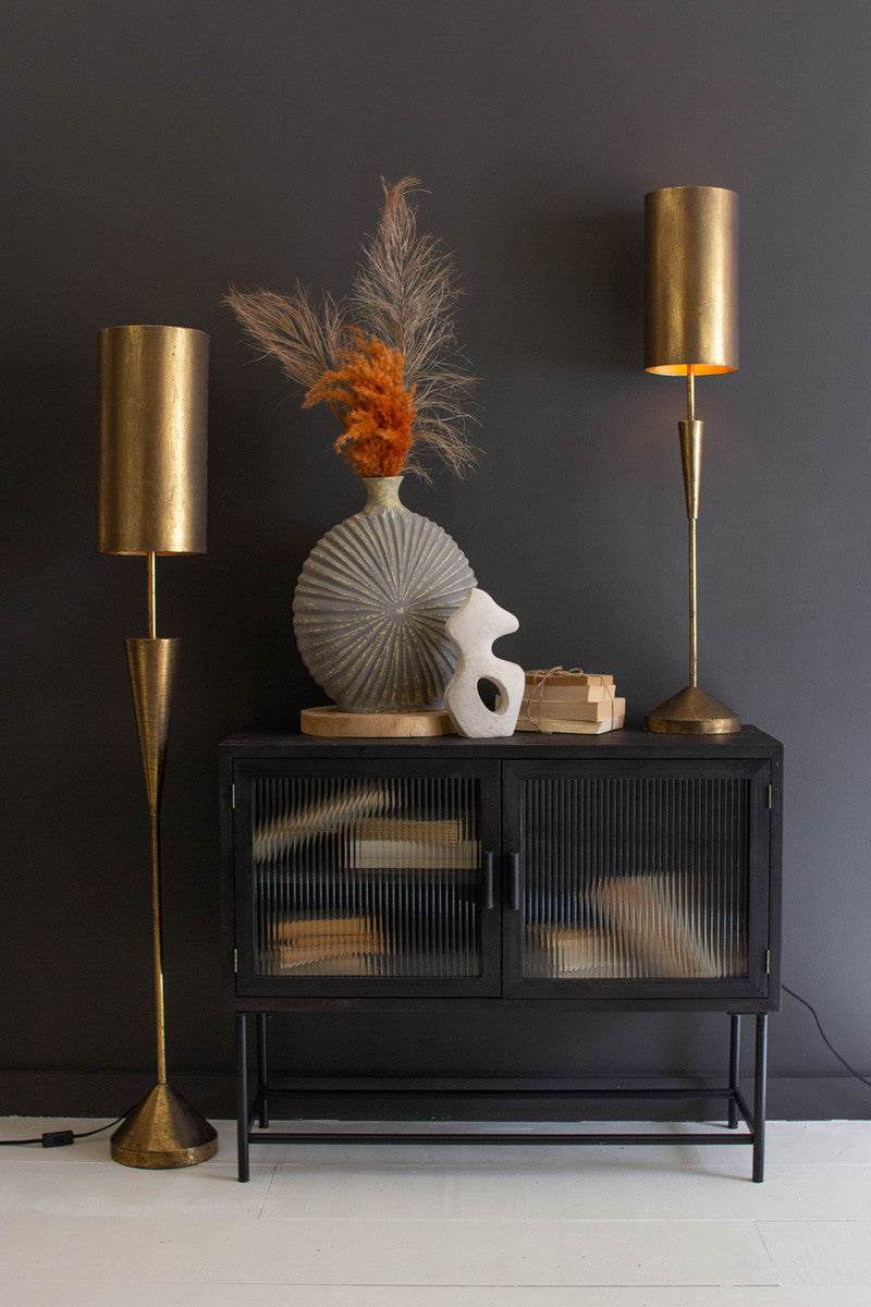 Antique Gold Floor Lamp With Metal Barrel Shade By Kalalou | Floor Lamps | Modishstore