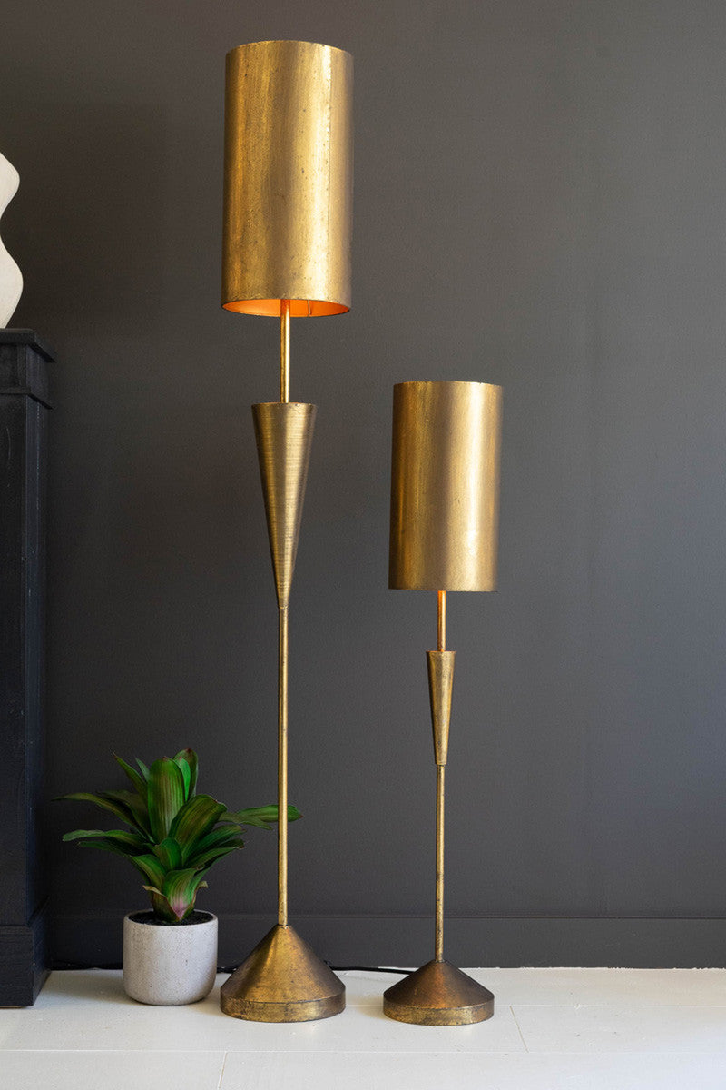 Antique Gold Floor Lamp With Metal Barrel Shade By Kalalou | Floor Lamps | Modishstore - 2