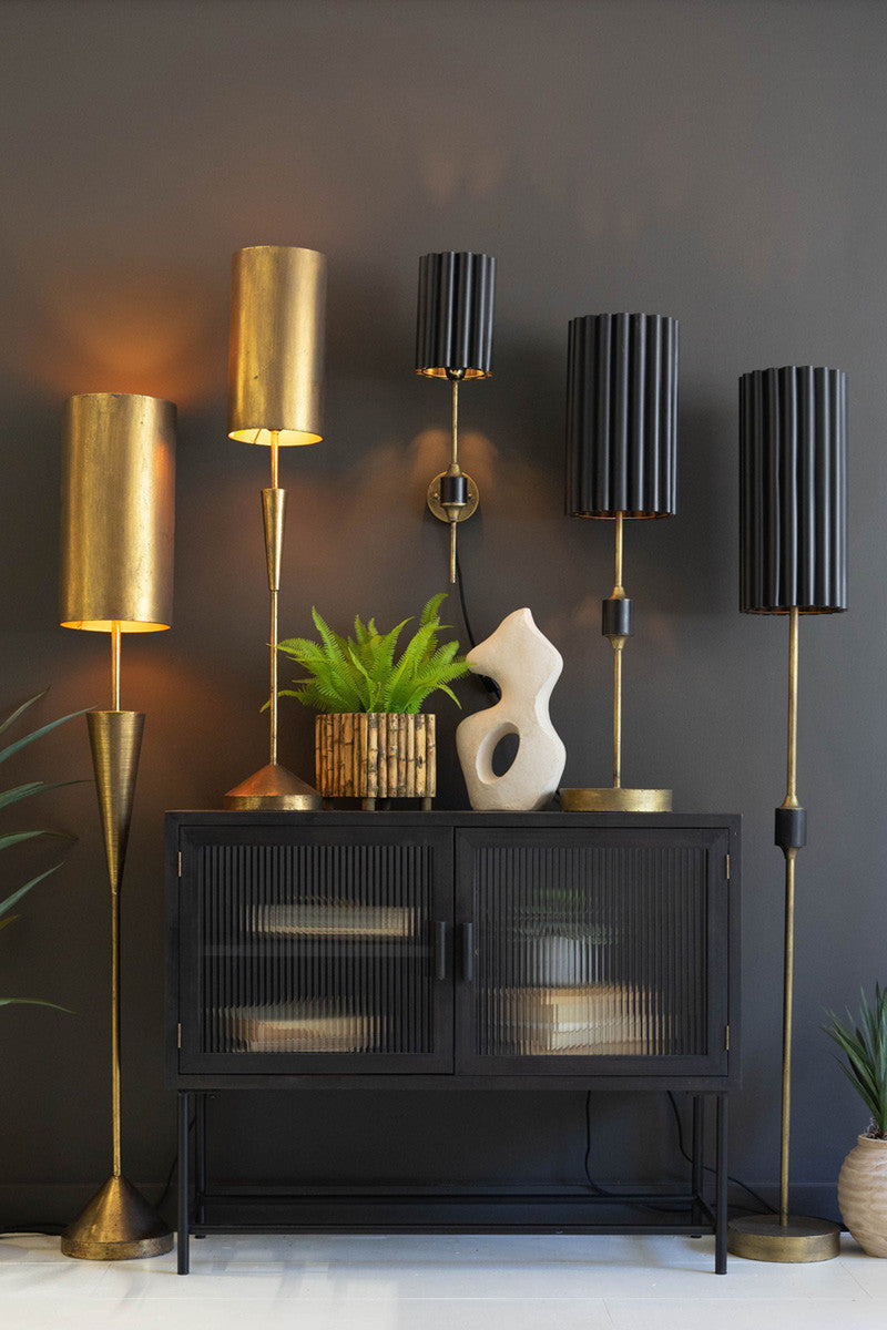 Antique Gold Floor Lamp With Fluted Black Metal Shade By Kalalou | Floor Lamps | Modishstore - 5