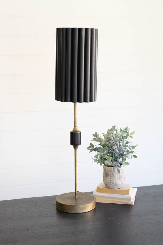 Antique Gold Table Lamp With Fluted Black Metal Shade By Kalalou | Table Lamps | Modishstore