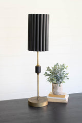 Antique Gold Table Lamp With Fluted Black Metal Shade By Kalalou