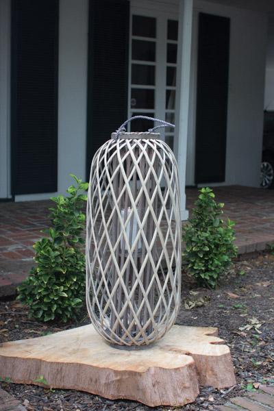 Kalalou Tall Grey Willow Lantern With Glass-2
