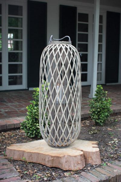 Kalalou Tall Grey Willow Lantern With Glass | Modishstore | Lanterns