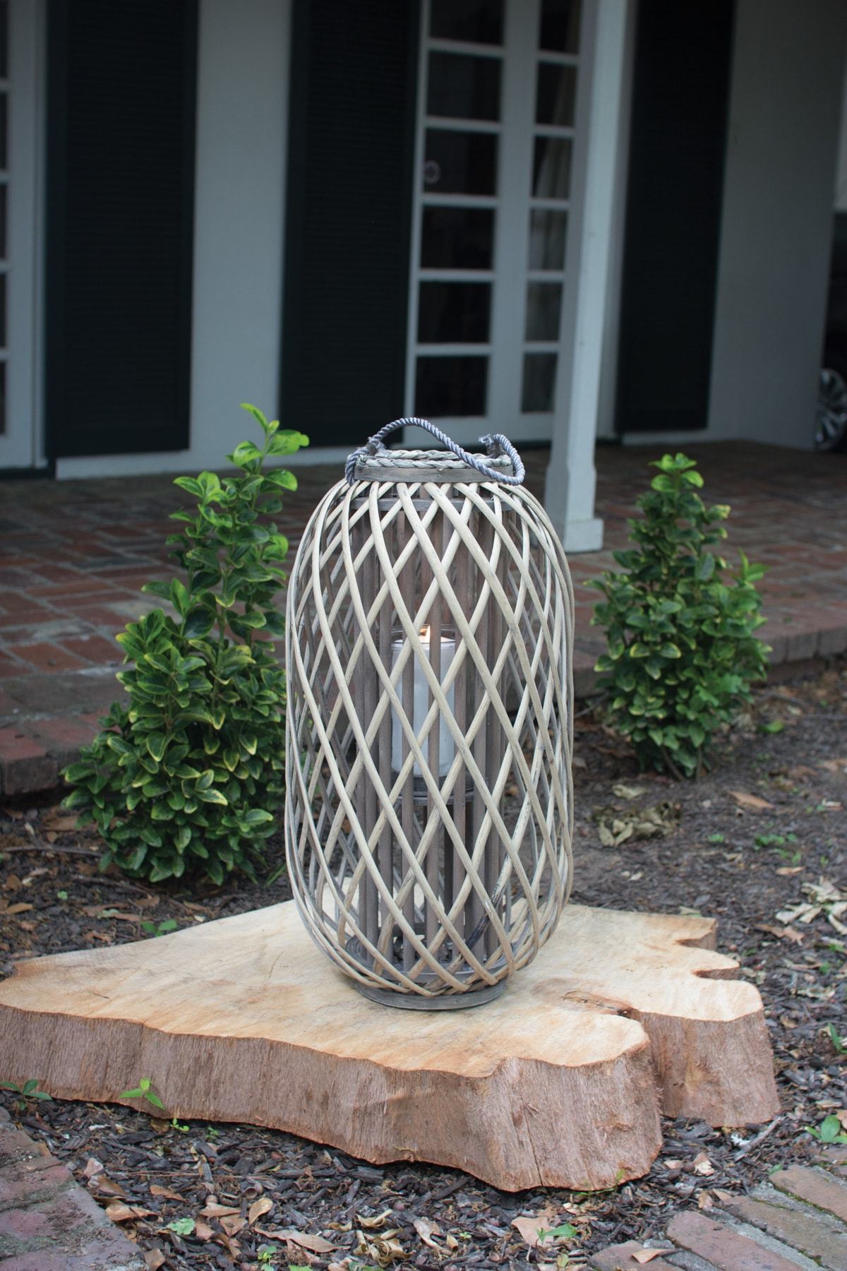 Kalalou Grey Willow Lantern With Glass | Modishstore | Lanterns