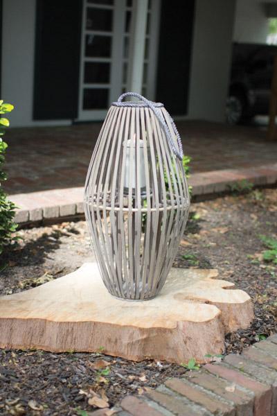Kalalou Ribbed Grey Willow Lantern With Glass-2