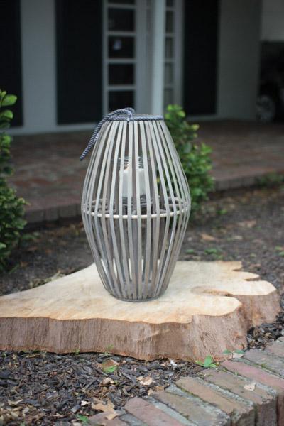 Kalalou Ribbed Grey Willow Lantern With Glass | Modishstore | Lanterns
