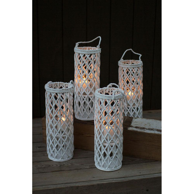Kalalou  White Willow Lantern With Glass Insert - Set Of 4 | Modishstore | Lanterns