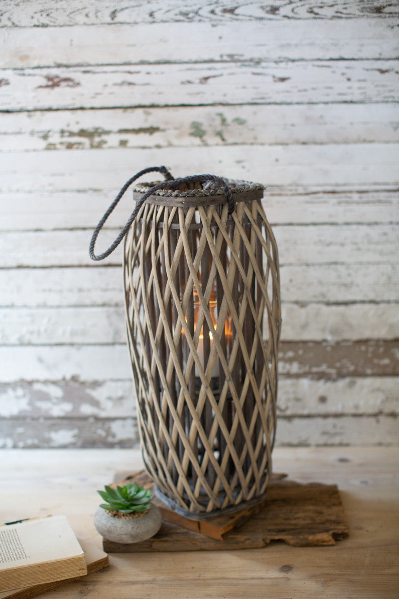 tall grey square willow lanterns \ medium Set Of 2 By Kalalou | Modishstore | Lanterns