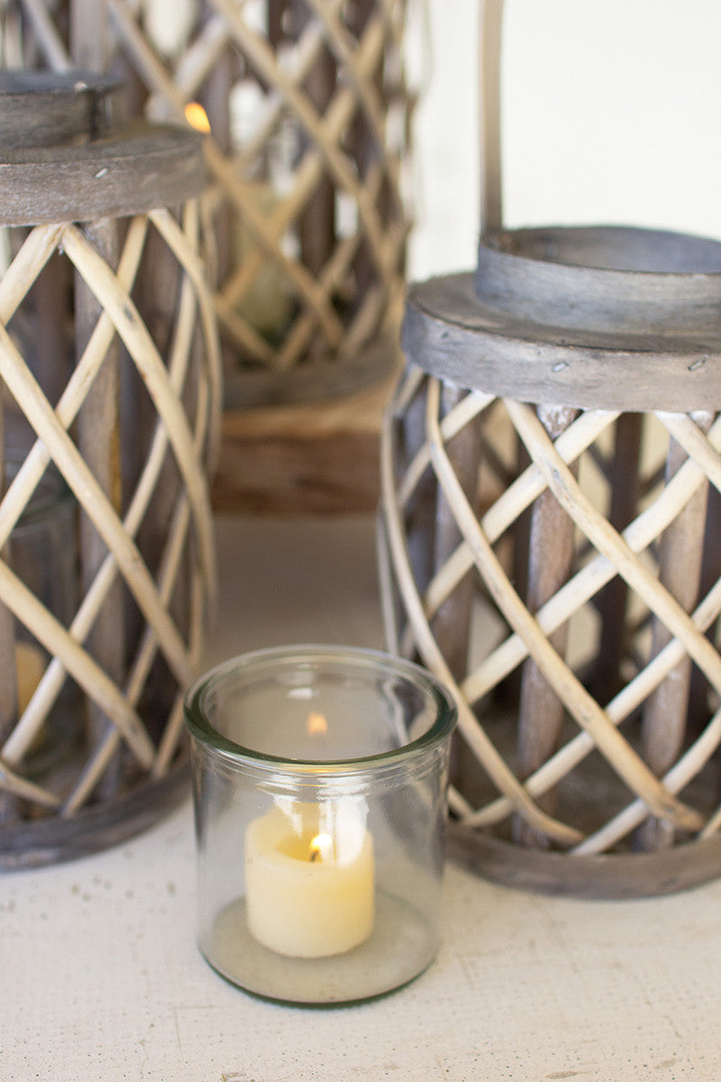 grey willow cylinder lanterns with glass inserts Set Of 4 By Kalalou-3