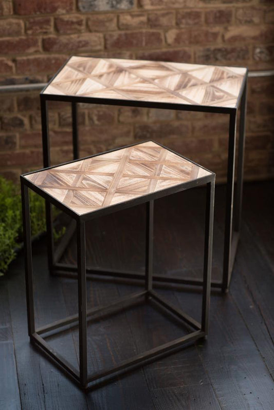 Vagabond Vintage Iron and Burned Finish Wood Table Set | Modishstore | Nesting Tables