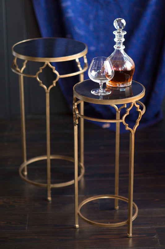 Vagabond Vintage Gold Finished Iron and Black Stone End Tables | Modishstore | End Tables
