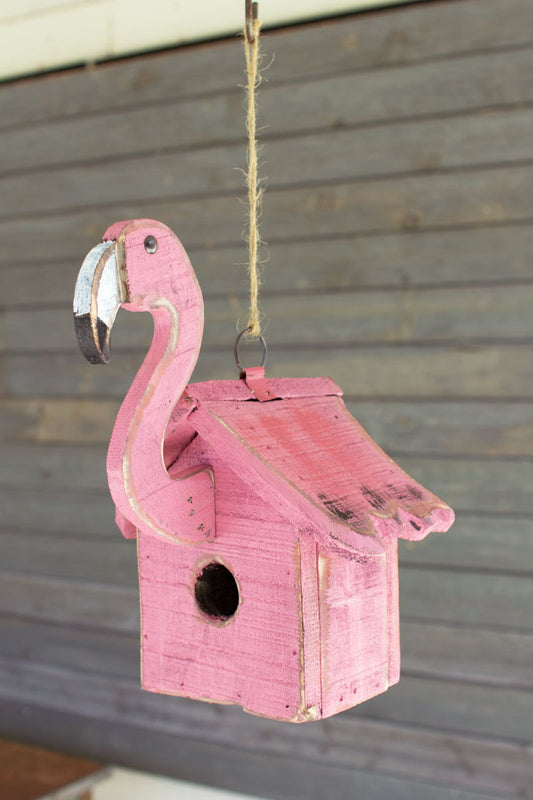 Recycled Wood Flamingo Birdhouse Set Of 2 By Kalalou | Modishstore | Home Accents