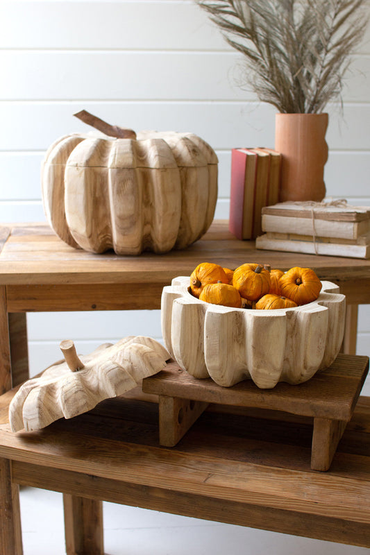 Carved Wood Pumpkins With Removable Lids Set Of 2 By Kalalou | Decorative Boxes |  Modishstore 