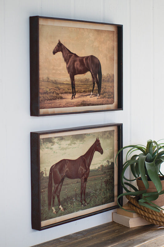 Kalalou Set Of Two Horse Prints Under Glass | Modishstore | Wall Decor