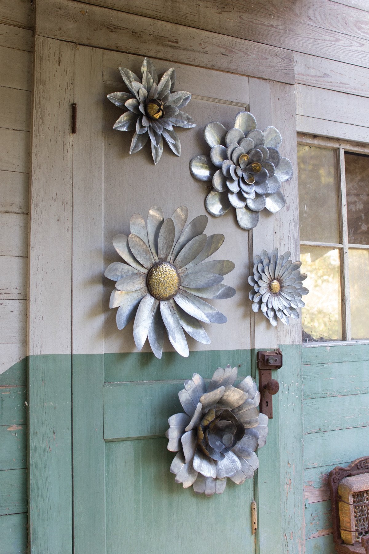Kalalou Galvanized Metal Flower Wall Hangings - Set Of 5 | Modishstore | Wall Decor