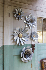 Kalalou Galvanized Metal Flower Wall Hangings- Set Of 5