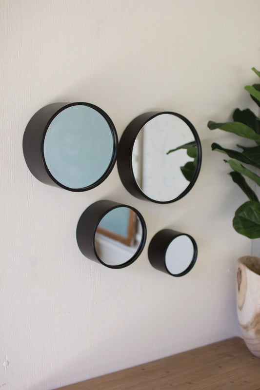 Antique Black Round Metal Wall Mirrors Set Of 4 By Kalalou | Modishstore | Mirrors