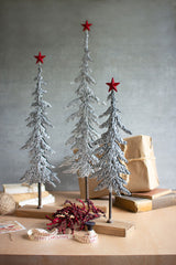 Metal Christmas Trees On Wooden Bases S/3 By Kalalou